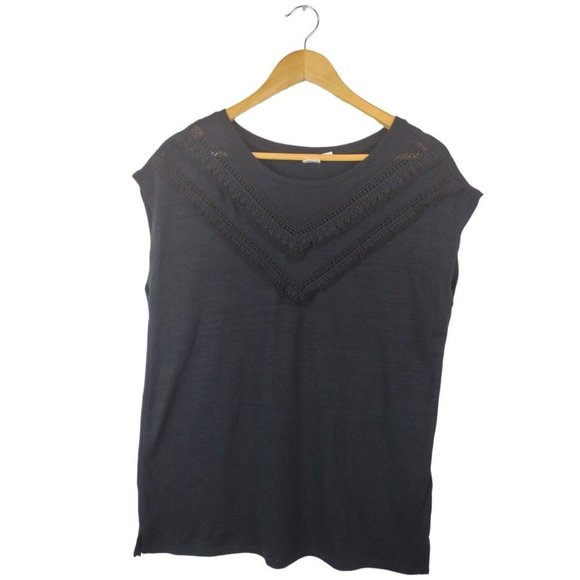 Tops - Womens Gap Short Sleeve Sz Small Black Embroidery Around Neck Line